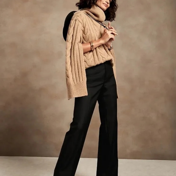 Banana Republic Black High-Rise Straight Italian Wool Pant Size 6 Petite - Picture 1 of 5